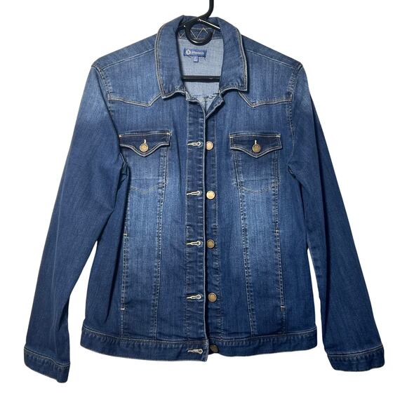 Democracy Denim Jean Jacket Blue Medium Wash Size Large Casual Western Travel - Picture 1 of 11